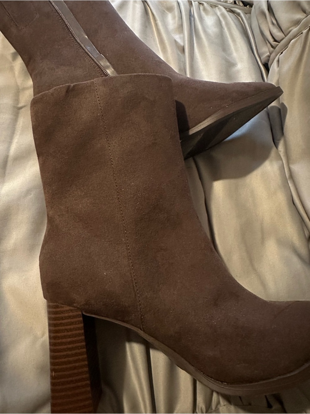 Women’s Brown Pointed Toe Suede Ankle Boots - Picture 6 of 8
